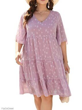 Plus Size Chiffon Loose Fit V Neck Babydoll Maternity Dress